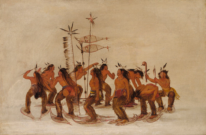 George Catlin:Snowshoe Dance at the First Snowfall,16x12