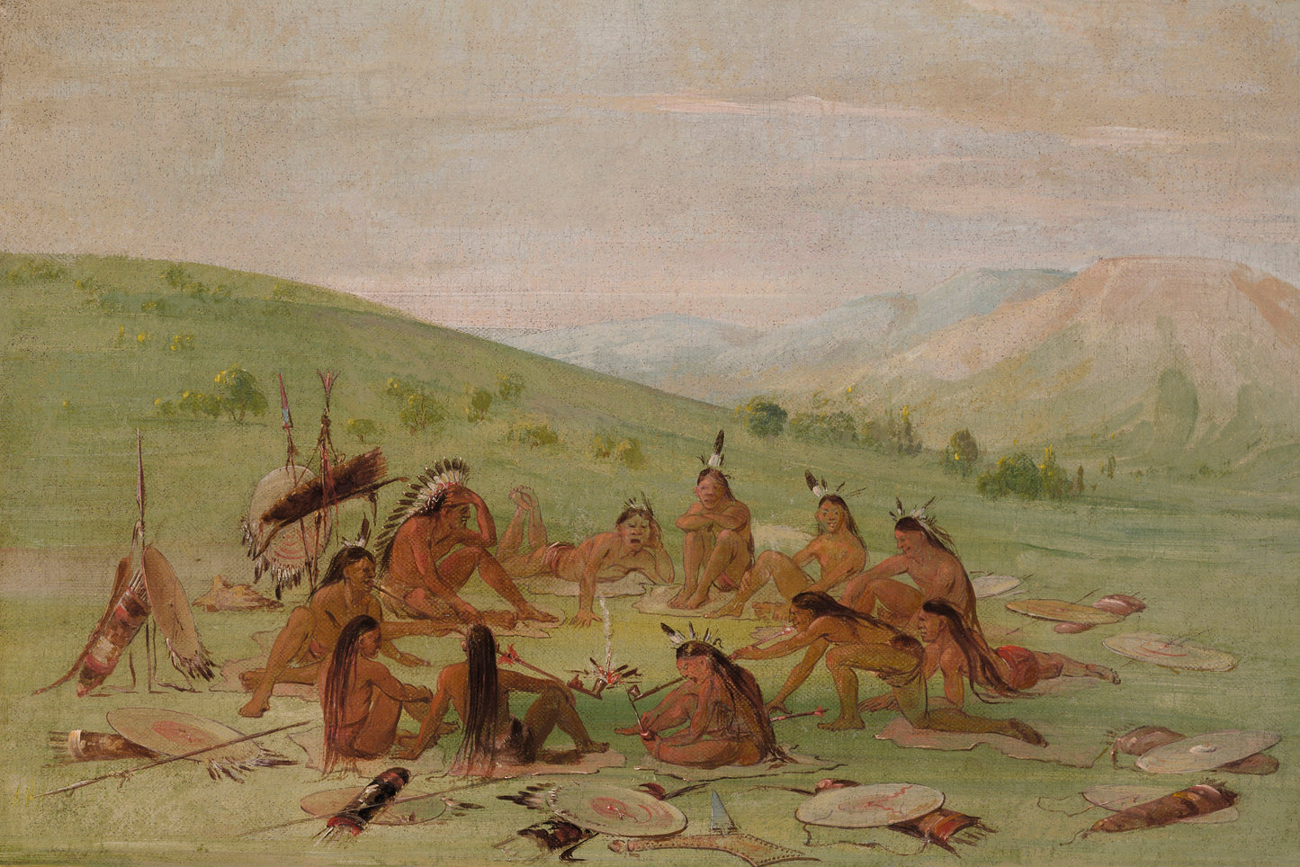 George Catlin:Foot War Party in Council, Mandan,16x12"(A3)Poster