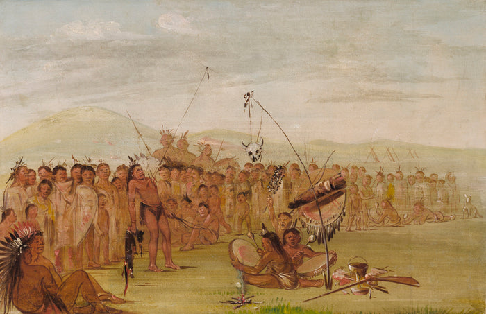 George Catlin:Self-torture in a Sioux Religious Ceremony,16x12