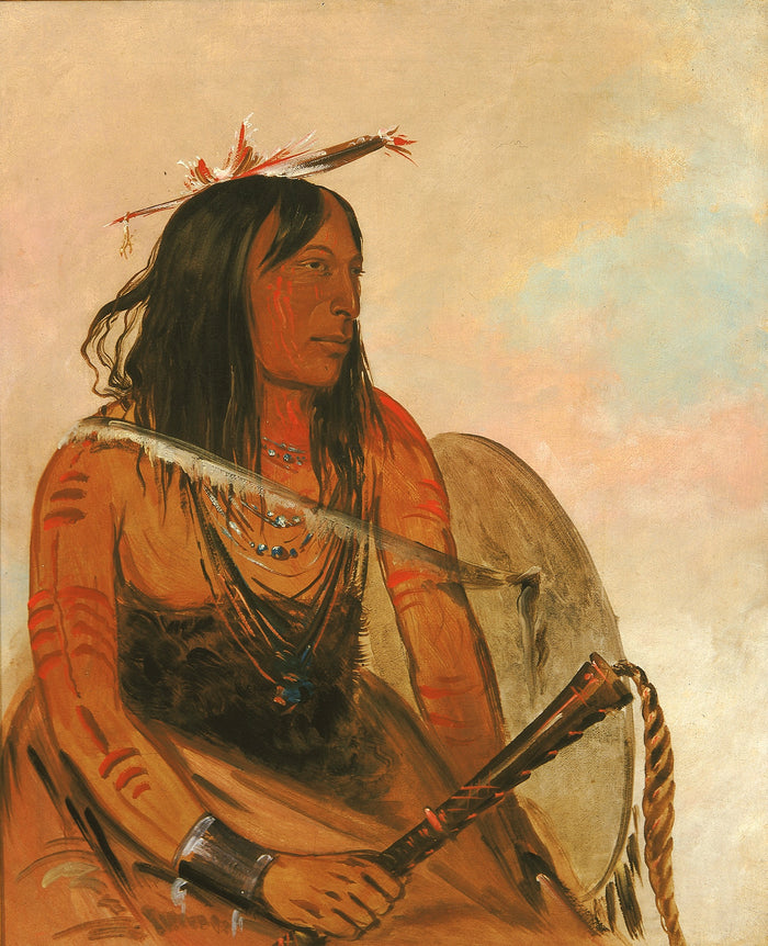 George Catlin:Ish-a-ró-yeh, He Who Carries a Wolf, a Distin,16x12