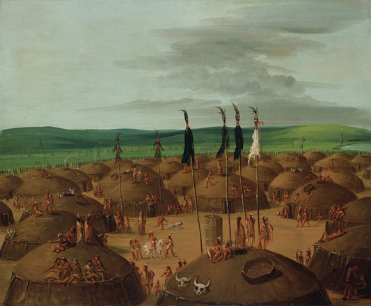George Catlin:Bird's-eye View of the Mandan Village, 1800 Mi,16x12"(A3)Poster