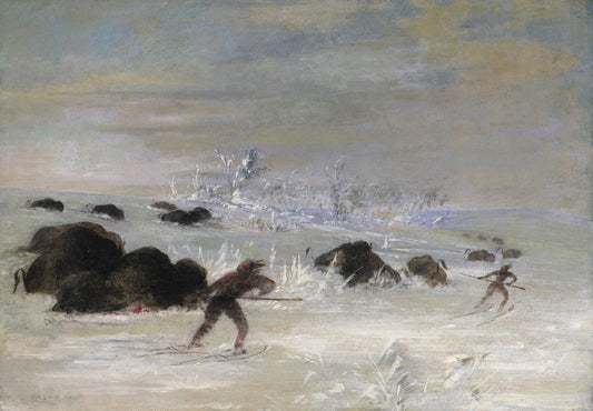 George Catlin:Assiniboine Indians Pursuing Buffalo on Snowsh,16x12"(A3)Poster