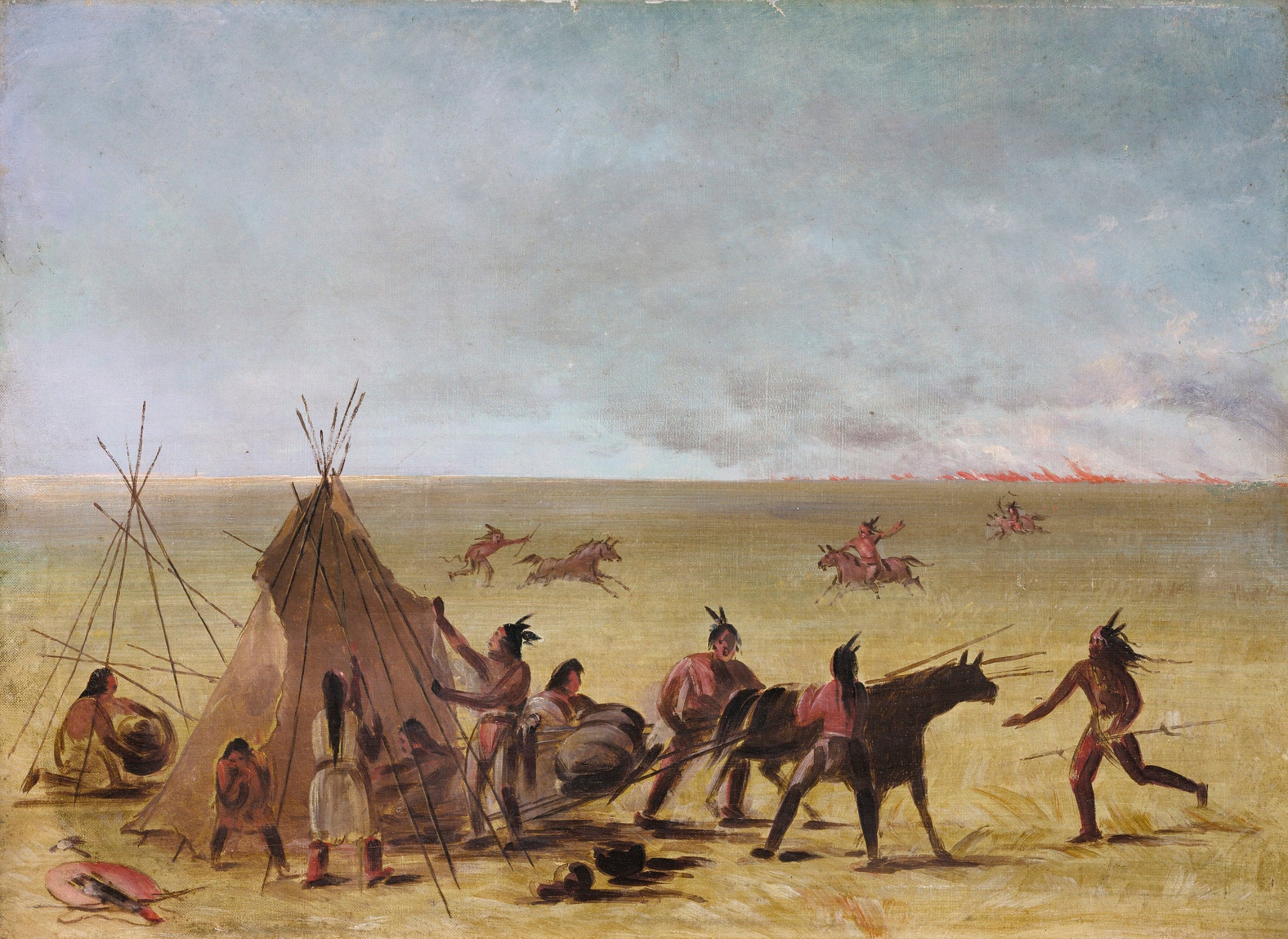 George Catlin:Indian Family Alarmed at the Approach of a Pra,16x12"(A3)Poster