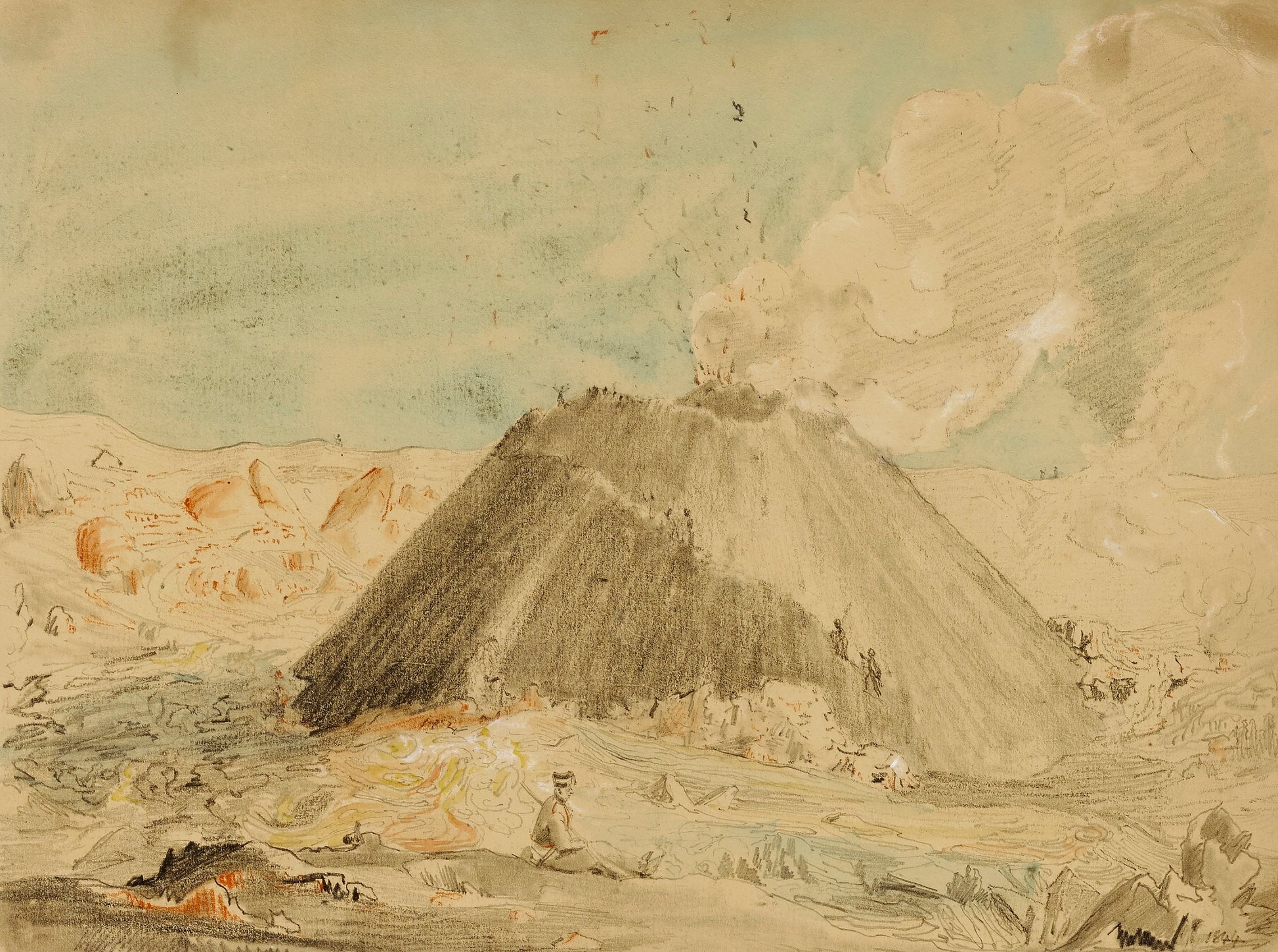 Miner Kilbourne Kellogg:Figures Near Volcano,16x12"(A3)Poster