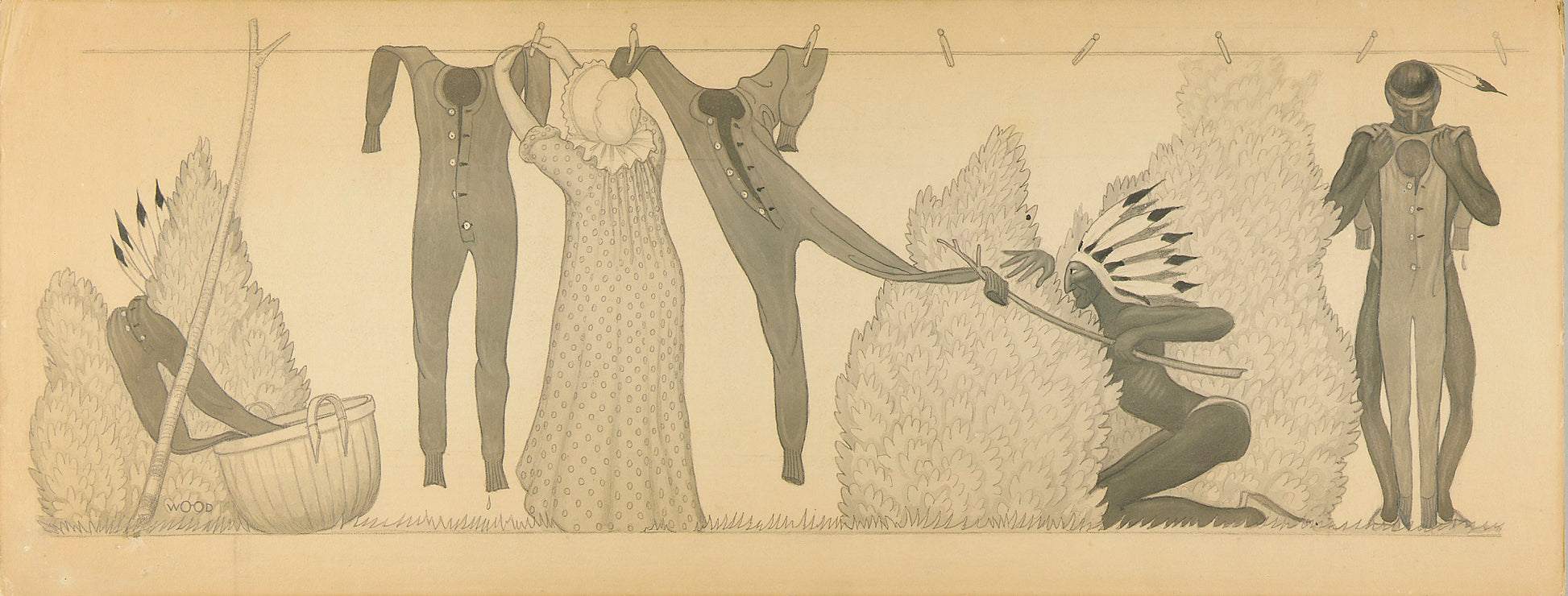 Grant Wood:Untitled, from suite "Savage Iowa" (Clothesline),16x12"(A3)Poster
