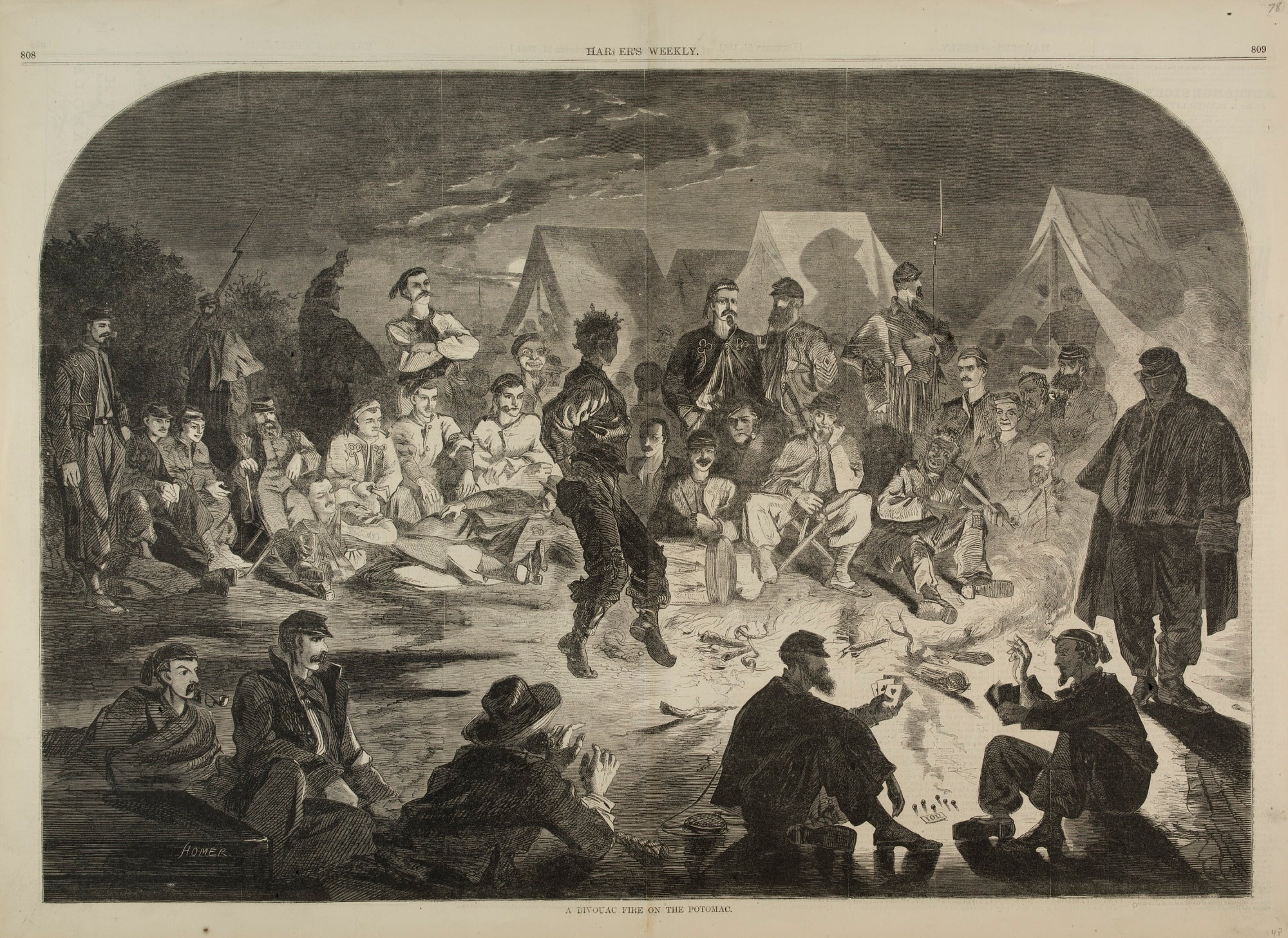 Winslow Homer:A Bivouac Fire on the Potomac, from Harper's W,16x12"(A3)Poster