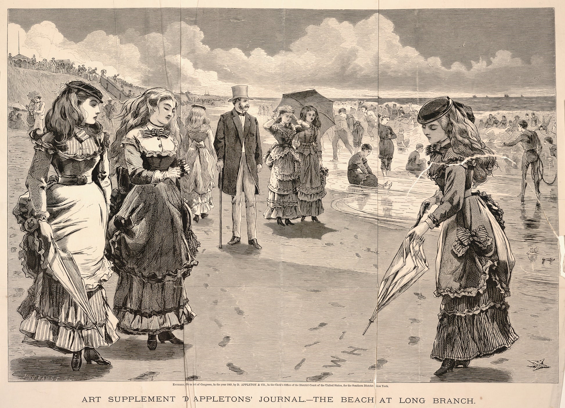 Winslow Homer:The Beach at Long Branch, from Appletons' Jour,16x12"(A3)Poster