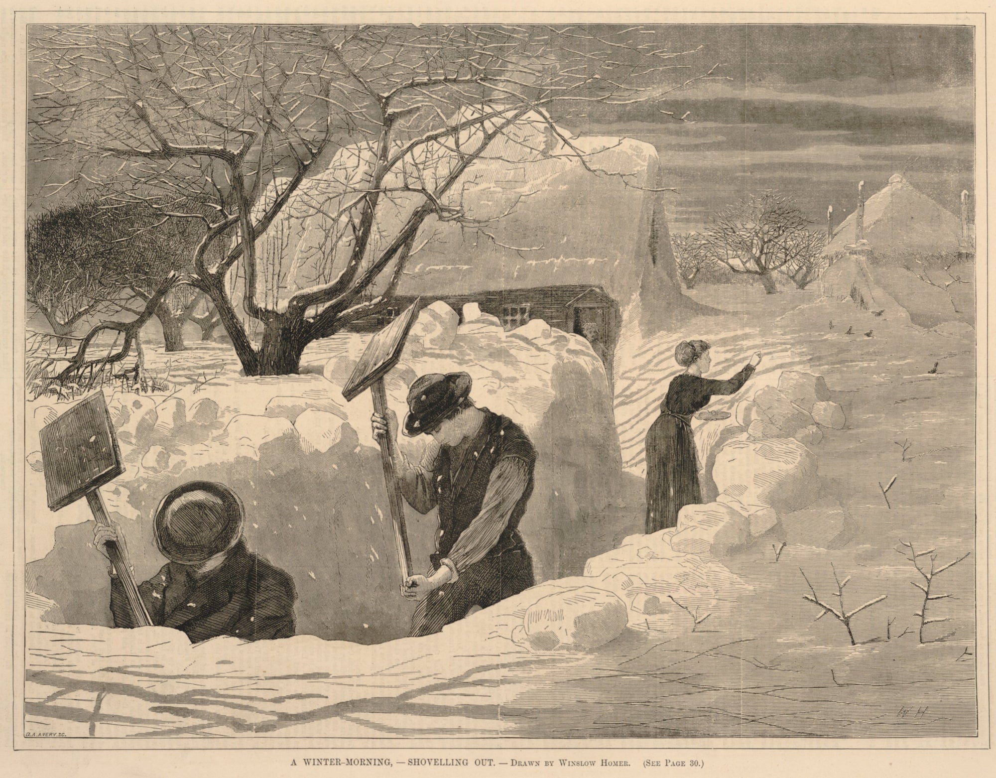 Winslow Homer:A Winter Morning--Shovelling Out, from Every S,16x12"(A3)Poster