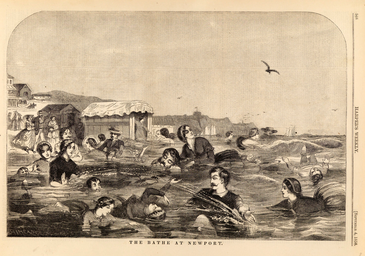 Winslow Homer:The Bathe sic at Newport, from Harper's Weekly,16x12"(A3)Poster