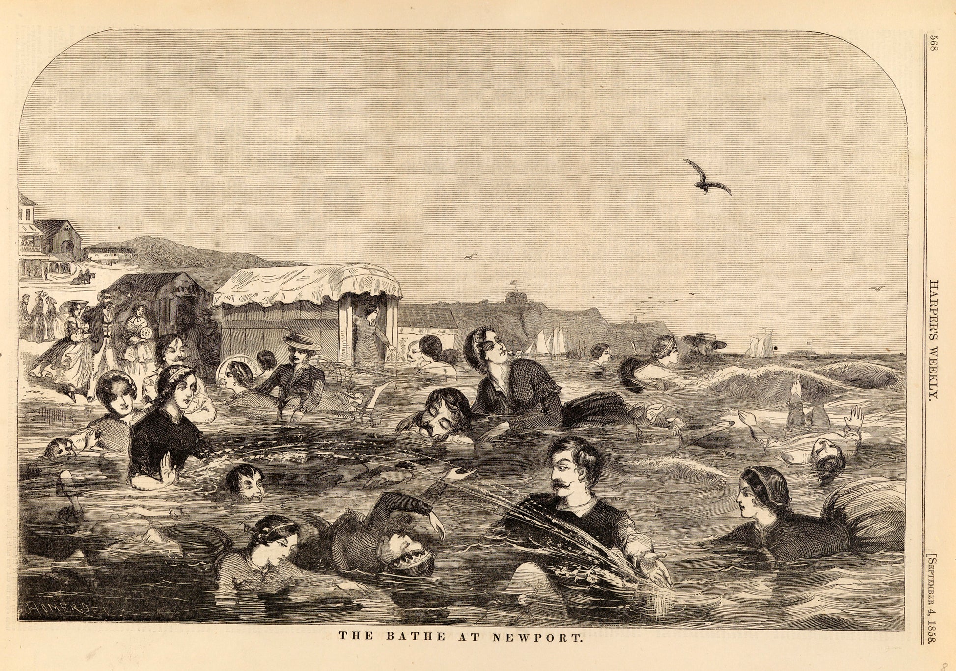 Winslow Homer:The Bathe sic at Newport, from Harper's Weekly,16x12"(A3)Poster