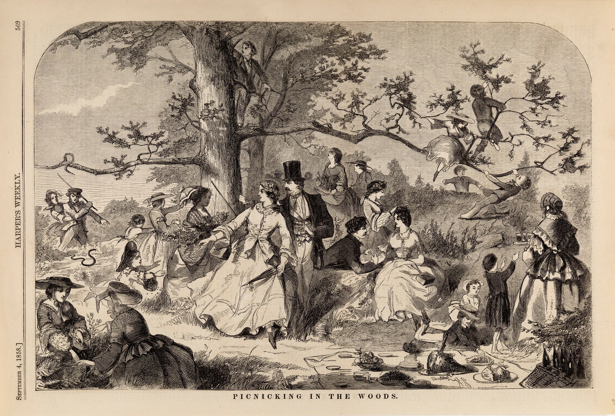 Winslow Homer:Picnicking in the Woods, from Harper's Weekly,,16x12"(A3)Poster