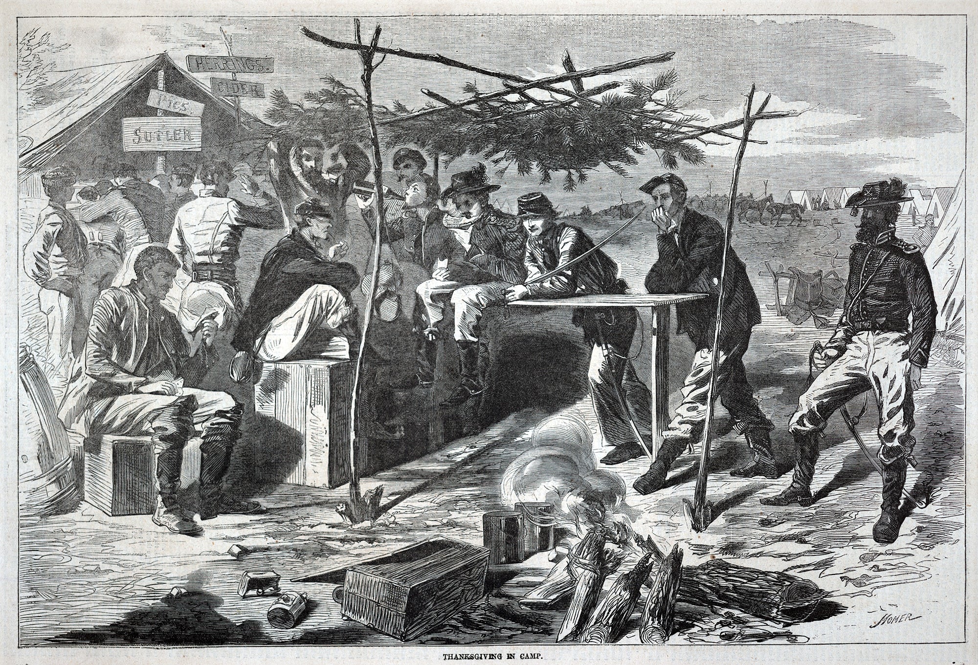 Winslow Homer:Thanksgiving in Camp, from Harper's Weekly, No,16x12"(A3)Poster