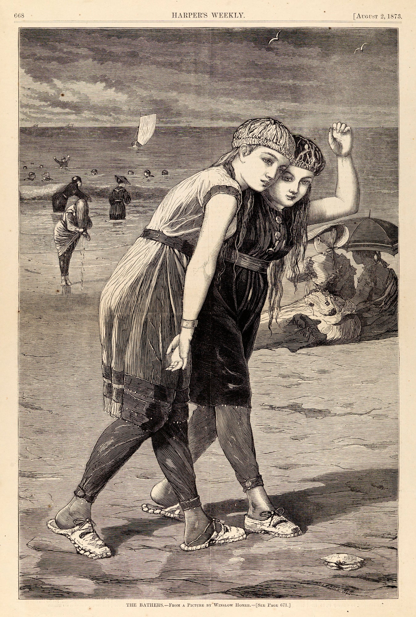 Winslow Homer:The Bathers, from Harper's Weekly, August 2, 1,16x12"(A3)Poster