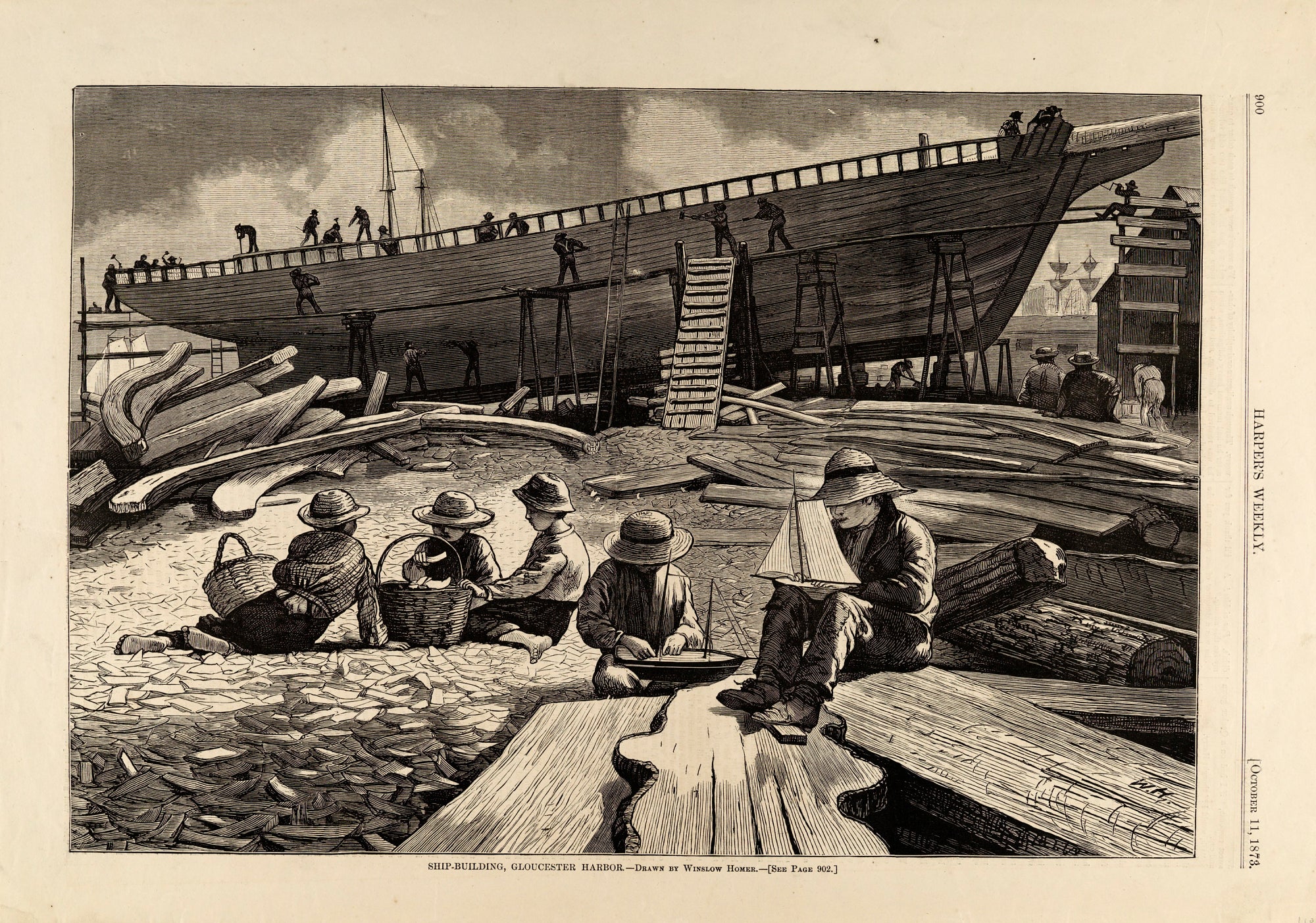 Winslow Homer:Ship-building, Gloucester Harbor, from Harper',16x12"(A3)Poster