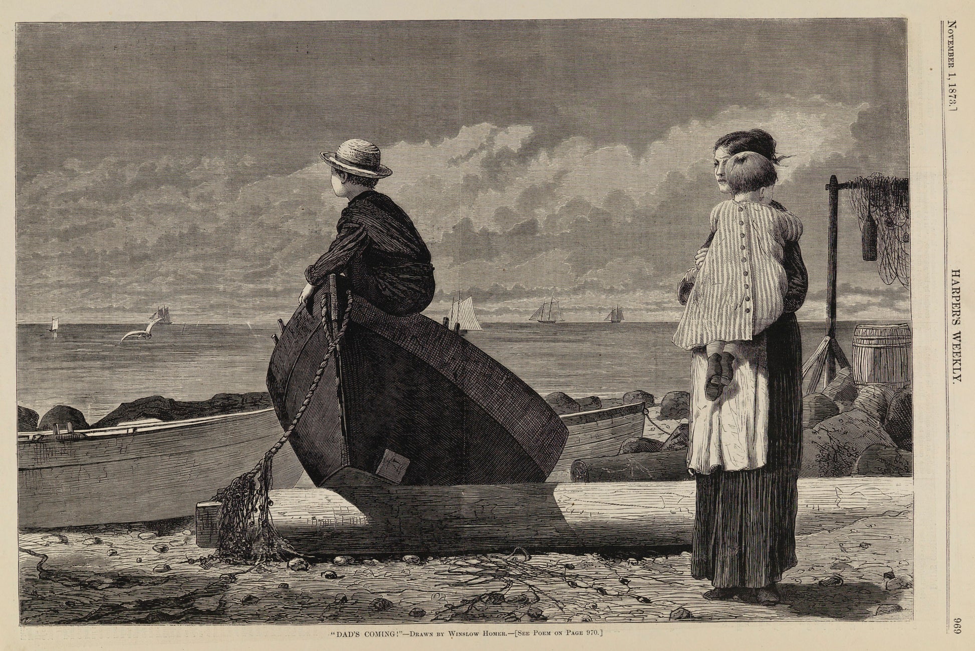 Winslow Homer:"Dad's Coming!", from Harper's Weekly, Novembe,16x12"(A3)Poster