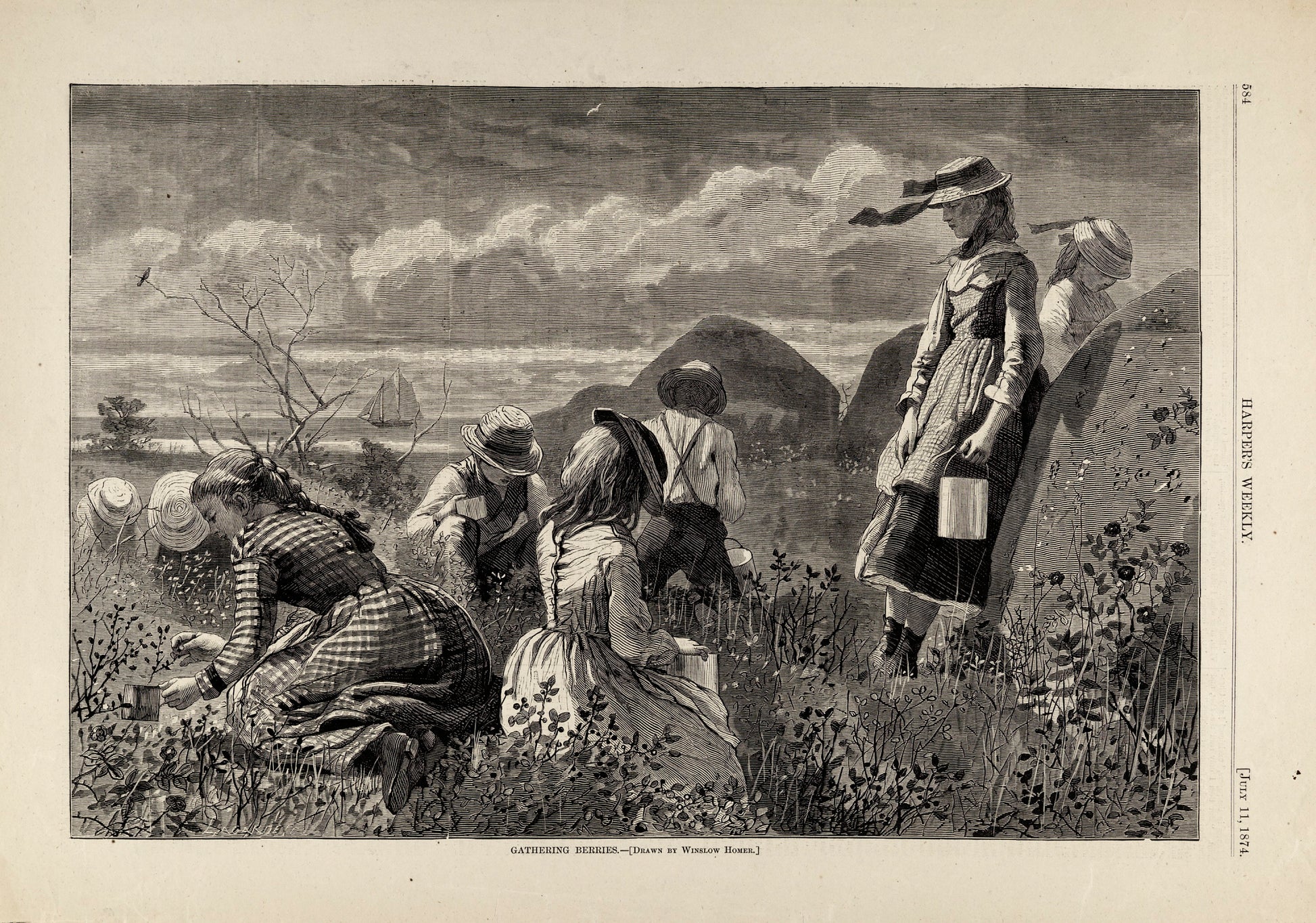 Winslow Homer:Gathering Berries, from Harper's Weekly, July ,16x12"(A3)Poster