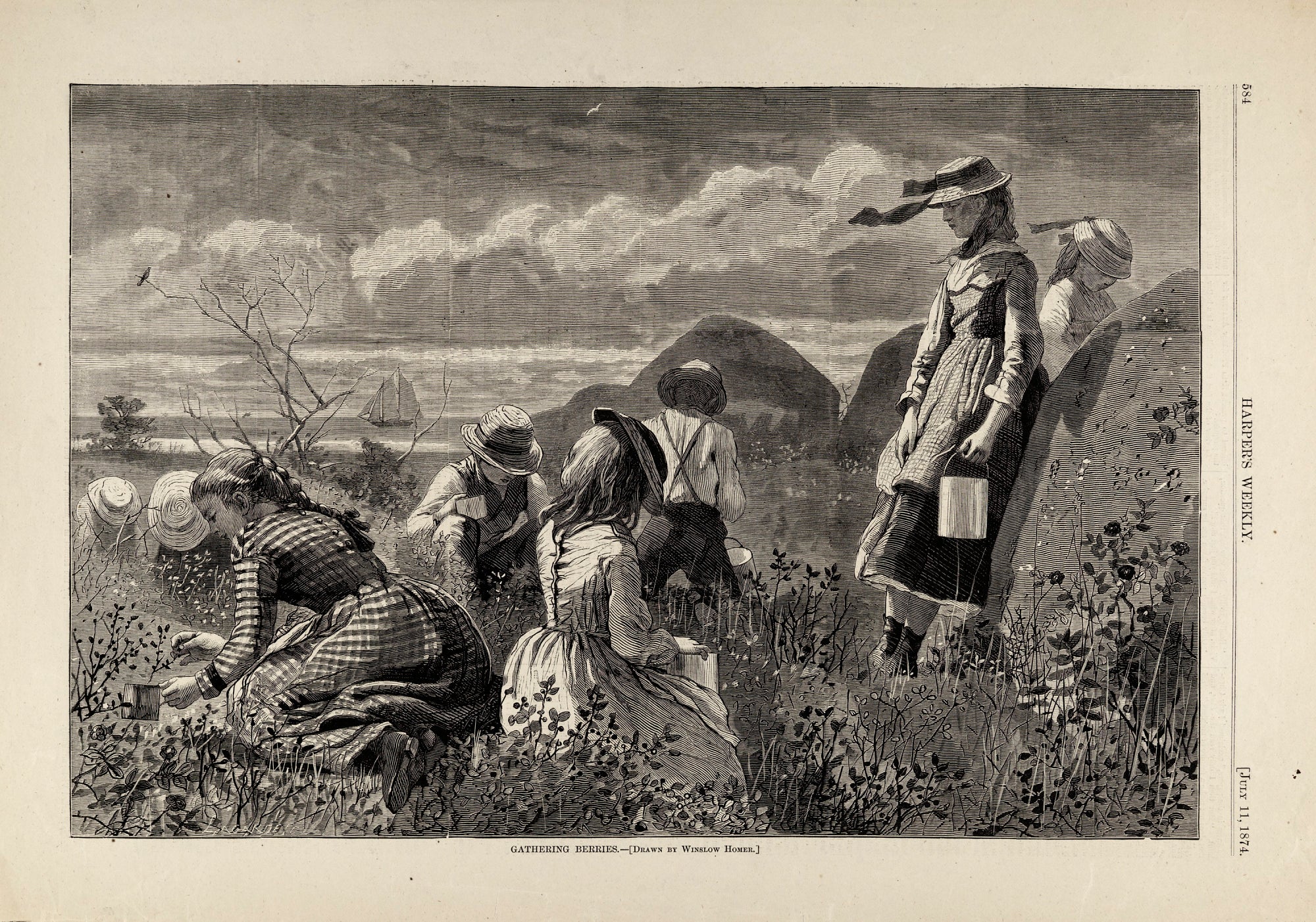 Winslow Homer:Gathering Berries, from Harper's Weekly, July ,16x12"(A3)Poster