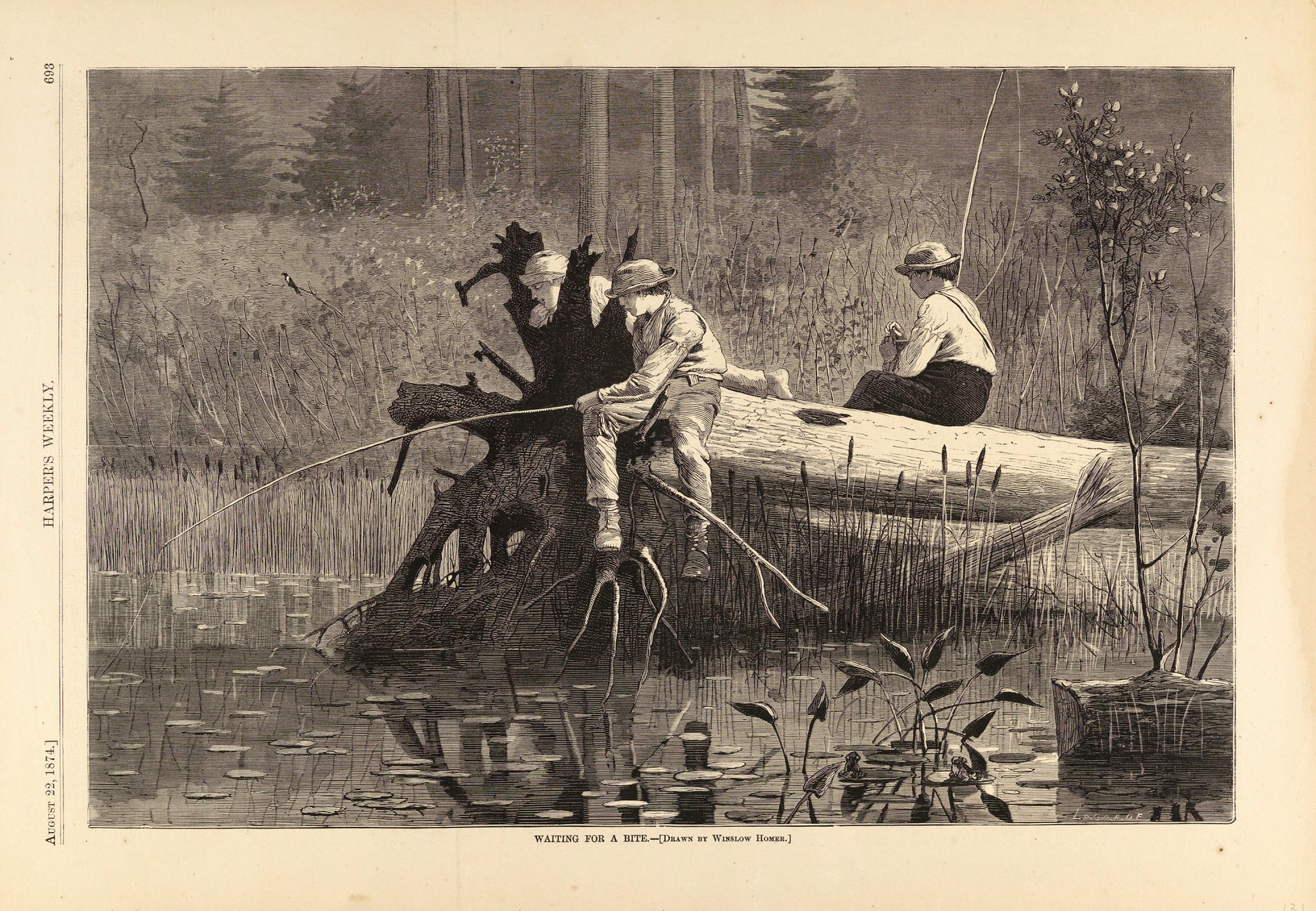 Winslow Homer:Waiting for a Bite, from Harper's Weekly, Augu,16x12"(A3)Poster