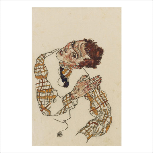 SELF-PORTRAIT WITH CHECKERED SHIRT 1917 by Egon Schiele, 12x8" (A4) Poster Print