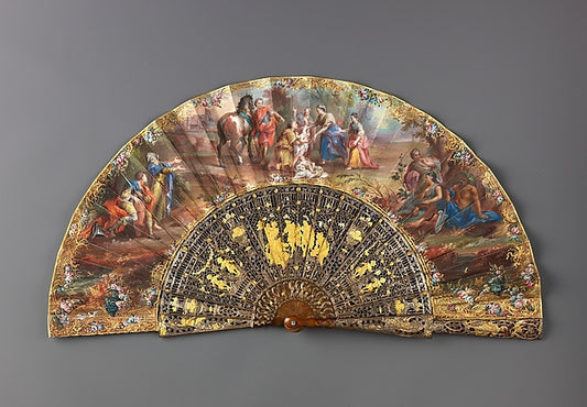 :Folding fan with The Finding of Romulus and Remus mid-18th -16x12"(A3) Poster
