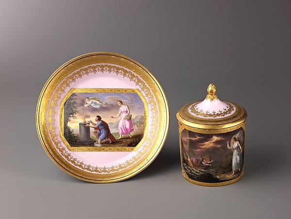 Anton Kothgasser:Covered cup and saucer c1800-16x12"(A3) Poster