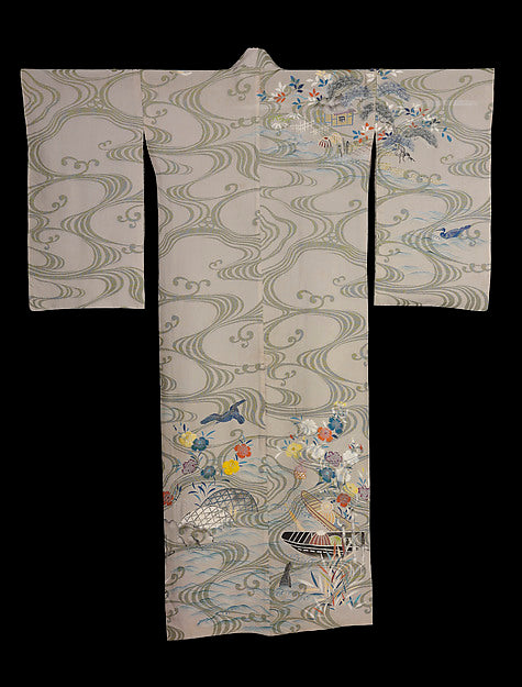 Summer Robe with Waves and Cormorant Fishing c1925–50,16x12