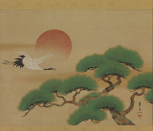   ,Crane and Pine Tree with Rising Sun early 19th ce,16x12"(A3)Poster