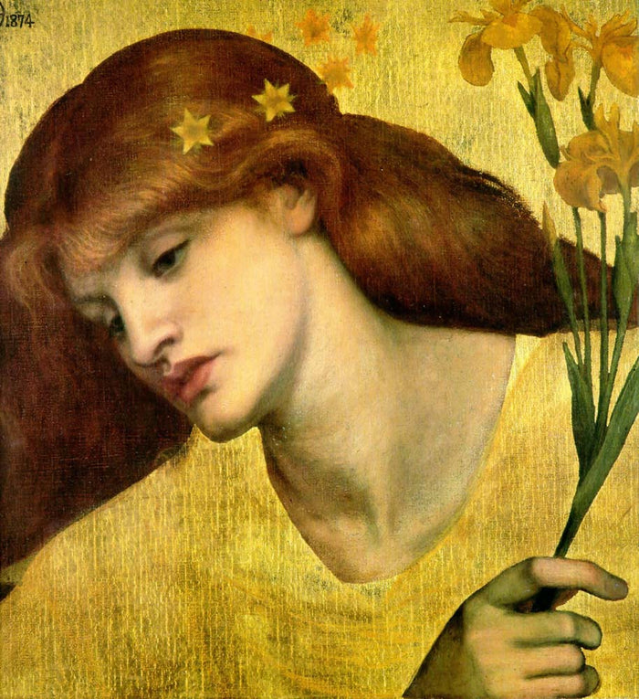 Sancta Lilias, 1874 by Dante Gabriel Rossetti, pre-Raphaelite artist, 12x8