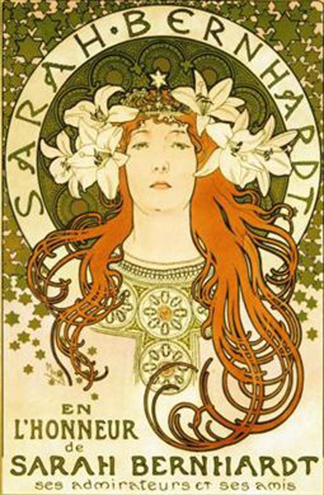 Sarah Bernhardt Mucha vintage artwork by Alphonse Mucha, 12x8" (A4 size) poster print