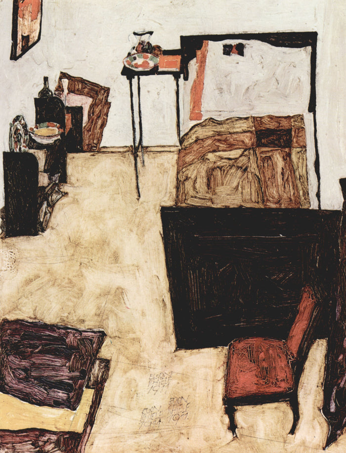 Schiele's living room in Neulengbach, landscape by Egon Schiele, 12x8