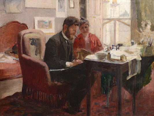 Self-portrait, sketching in his apartment, Paris vintage artwork by Alphonse Mucha, 12x8" (A4 size) poster print