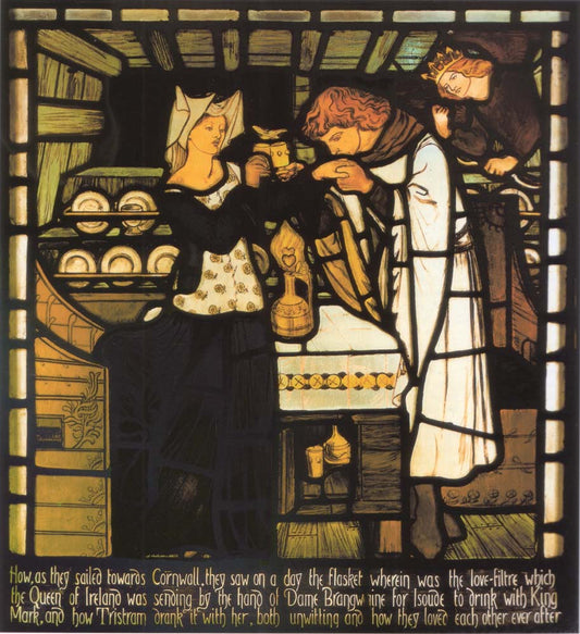 Sir Tristram and la Belle Ysoude drinking the love potion, 1862-63 by Dante Gabriel Rossetti, pre-Raphaelite artist, 12x8" (A4) Poster