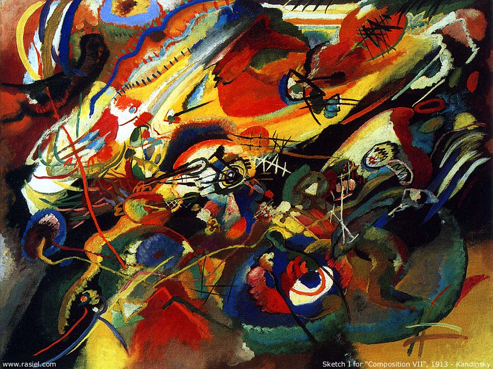 Sketch for compo 7 - Wassily Kandinsky -1913 by Wassily Kandinsky, 16x12"(A3) Poster Print