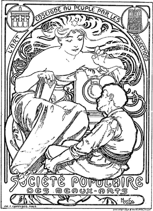 Société populaire des Beaux-Arts par Mucha vintage artwork by Alphonse Mucha, 16x12" (A3 size) poster print