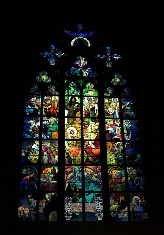 St. Vitus Cathedral, Mucha's window vintage artwork by Alphonse Mucha, 16x12" (A3 size) poster print