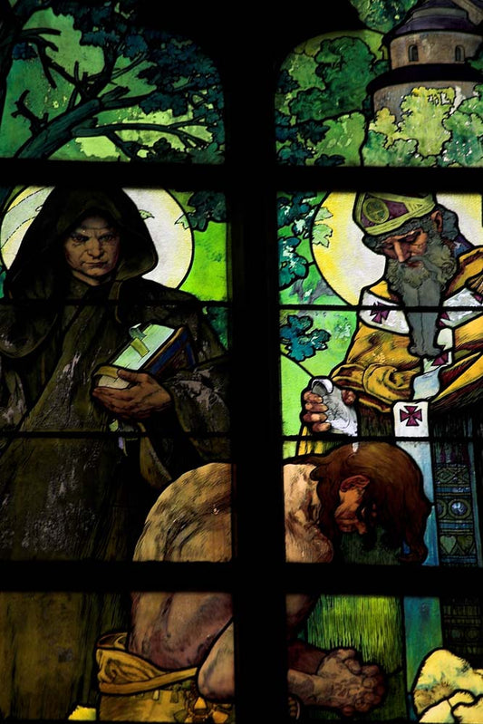 St. Vitus Cathedral, Mucha's window detail 3 vintage artwork by Alphonse Mucha, 12x8" (A4 size) poster print