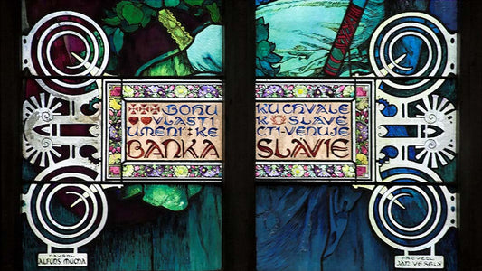 St. Vitus Cathedral, Mucha's window detail 4 vintage artwork by Alphonse Mucha, 16x12" (A3 size) poster print