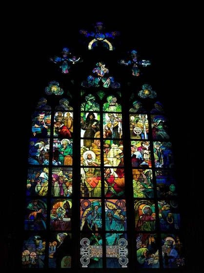 St. Vitus Cathedral, Mucha's window artwork by Alphonse Mucha, A3 (16x12") Reproduction Poster Print print