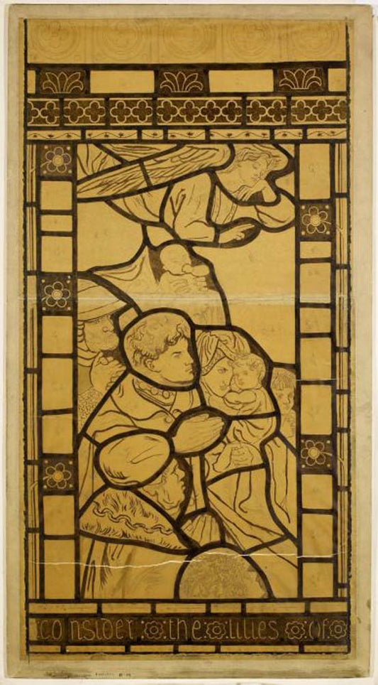 Stained Glass Cartoon - Sermon on The Mount I, 1861 by Dante Gabriel Rossetti, pre-Raphaelite artist, 12x8" (A4) Poster