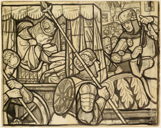 Stained Glass Design - St George and the Dragon - The Princess taken to the Dragon, 1861-62 by Dante Gabriel Rossetti, pre-Raphaelite artist, 12x8" (A4) Poster