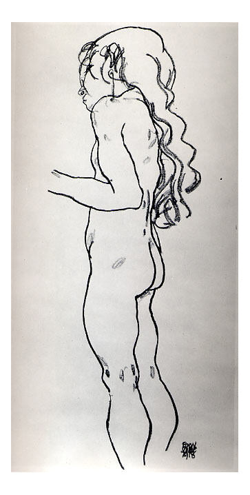 Standing Nude Girl, Facing Left 1918 by Egon Schiele, 12x8" (A4) Poster Print