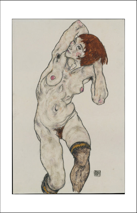 Standing Nude at Black Stockings 1917 by Egon Schiele, 12x8" (A4) Poster Print