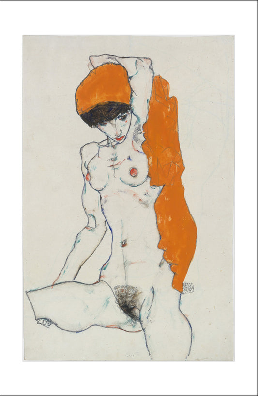 Standing Nude with Orange Drapery 1914 by Egon Schiele, 12x8" (A4) Poster Print