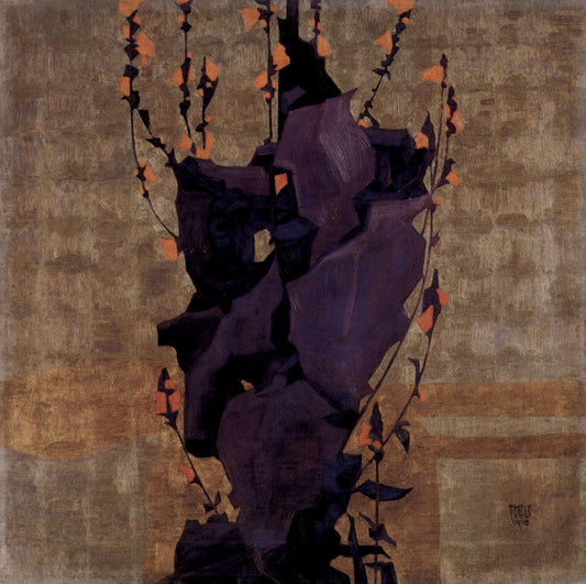 Stylized flowers in front of decorative background, still life, landscape by Egon Schiele, 12x8" (A4) Poster