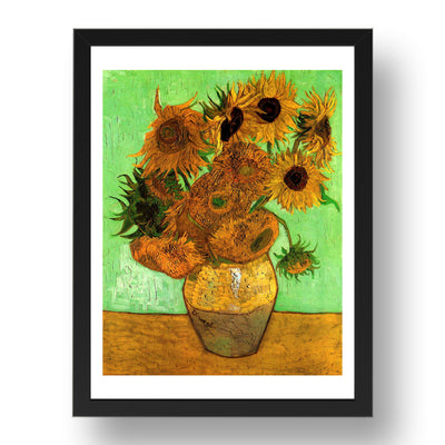 Vase with Twelve Sunflowers, classic still life by Vincent Van Gogh,  Framed Art Poster