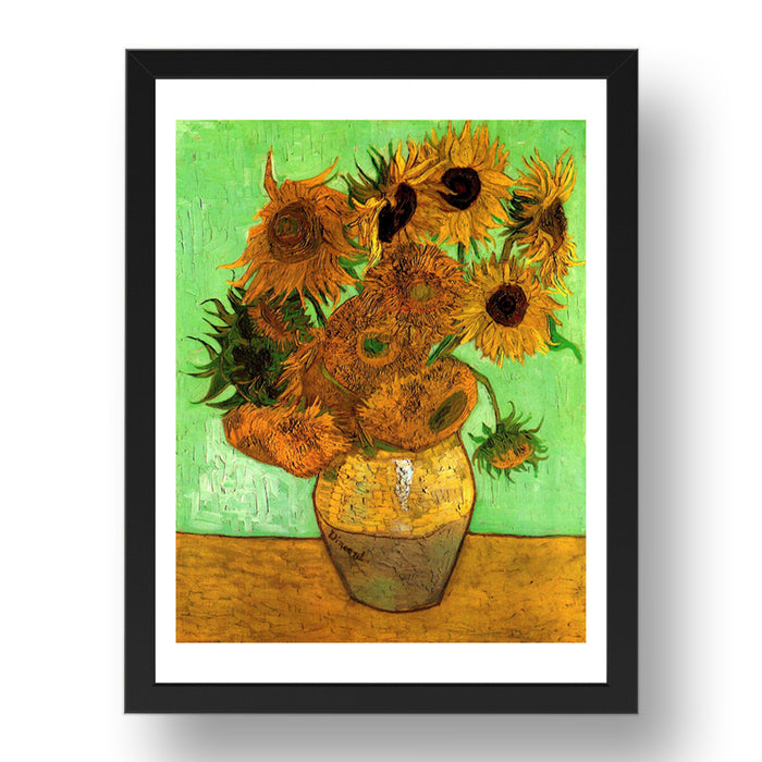 Vase with Twelve Sunflowers, classic still life by Vincent Van Gogh,  Framed Art Poster