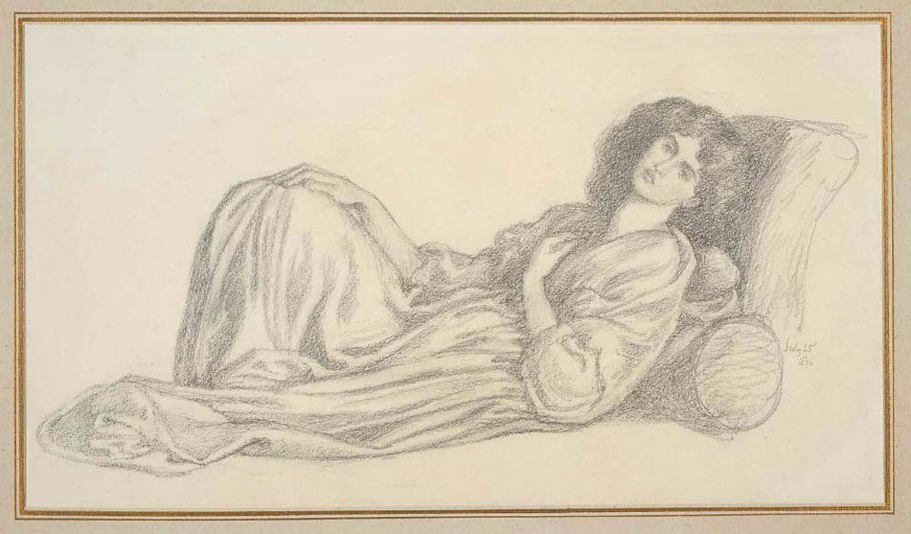 Jane Morris Reclining, 1870 by Dante Gabriel Rossetti, English Pre-Raphaelite Painter,16x12"(A3) Poster Print