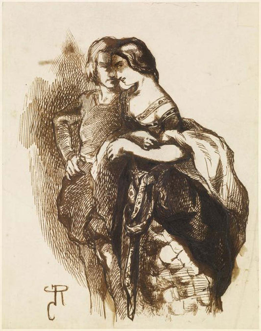 Man&Woman in Medieval Costume, 1846-47 by Dante Gabriel Rossetti, English Pre-Raphaelite Painter,12x8"(A4) Poster Print