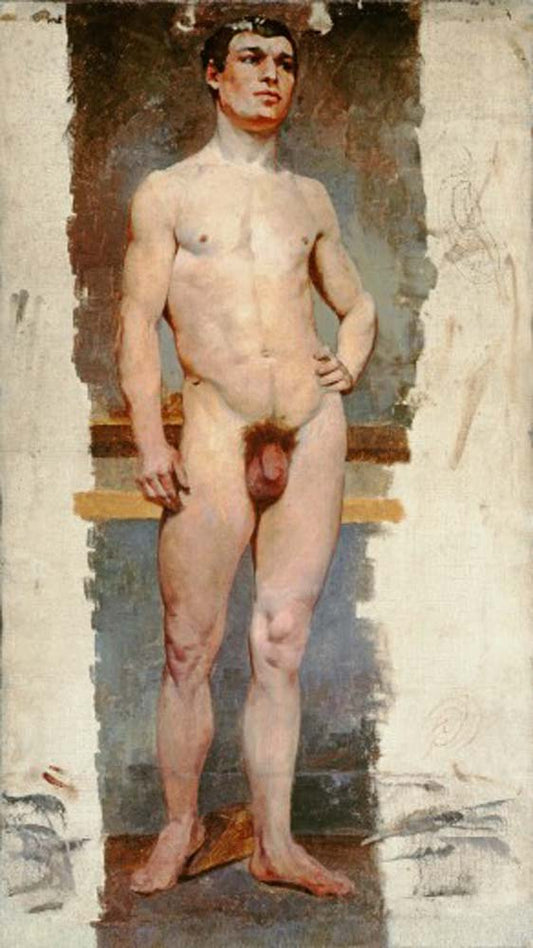 Study of a Male Nude (1885-1887) vintage artwork by Alphonse Mucha, 16x12" (A3 size) poster print