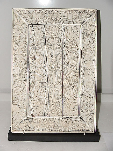 :Ivory Panel from a Cabinet with Flowers and Birds late 17th-16x12"(A3) Poster